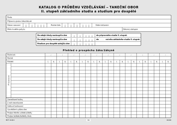 Katalog o průběhu studia pro II. stupeň - taneční obor