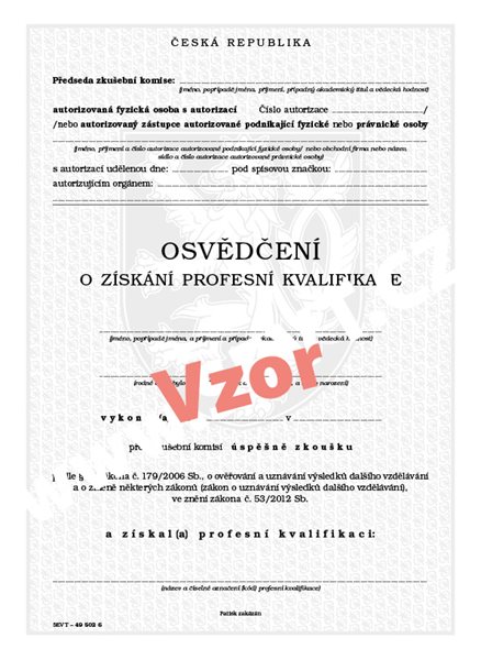 Osvědčení o získání profesní kvalifikace (zkoušky před komisí)