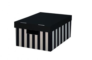 HIT Úložná krabice s víkem 28x37x18 cm 2 ks - černá/pruhy