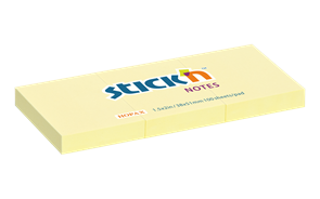 Samolepicí bloček Stick'n 38 × 51 mm, 3 × 100 lístků, žlutý