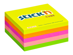Samolepicí kostka Stick'n 76 × 76 mm, 400 lístků, mix neonových barev