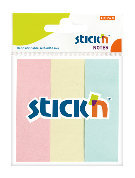 Papírové samolepicí záložky Stick'n 76 × 25 mm, 3 × 50 lístků, pastelové barvy