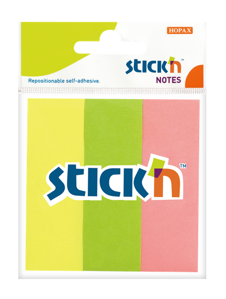 Levně Papírové samolepicí záložky Stick'n 76 × 25 mm, 3 × 50 lístků, neonové barvy