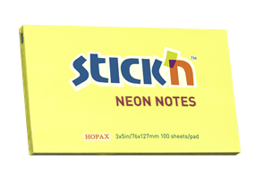 Samolepicí bloček Stick'n 76 × 127 mm, 100 lístků, neonově žlutý