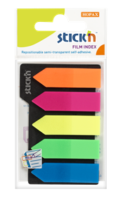 Plastové samolepicí záložky Stick'n 42 × 12 mm, 5 × 25 lístků, neon šipky