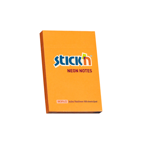 Levně Samolepicí bloček Stick'n 76 × 51 mm, 100 lístků, neonově oranžový