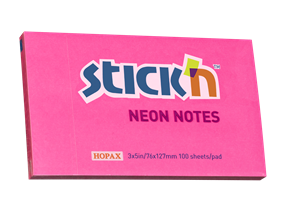 Samolepicí bloček Stick'n 76 × 127 mm, 100 lístků, neonově růžový