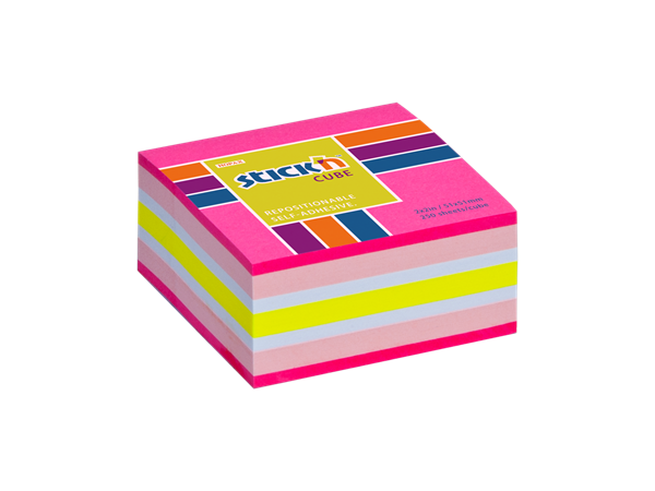 Samolepicí kostka Stick'n 51 × 51 mm, 250 lístků, mix neonových barev růžová, Sleva 9%