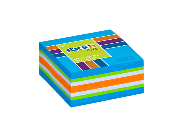 Samolepicí kostka Stick'n 51 × 51 mm, 250 lístků, mix neonových barev modrá