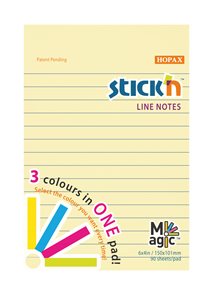 Samolepicí blok Stick'n Magic 150 × 101 mm, 90 lístků, pastelové barvy, linkovaný