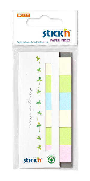 Papírové samolepicí záložky Stick'n 45 × 15 mm, 6 × 30 lístků, recyklované barvy