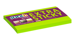 Samolepicí bloček Stick'n Extra Sticky 76 × 127 mm, 90 lístků, neonově zelený