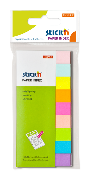 Levně Papírové samolepicí záložky Stick'n 50 × 12 mm, 9 × 50 lístků, neonové barvy