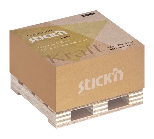 Samolepicí bloček Stick'n Kraft 76 × 76 mm, 400 lístků, hnědý, na paletce, Sleva 29%