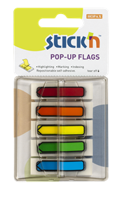 Plastové samolepicí záložky Stick'n POP-UP 45 × 12 mm, 5 × 30 lístků, neon šipky