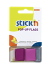 Plastové samolepicí záložky Stick'n POP-UP 45 × 25 mm, 50 lístků, neonově fialové