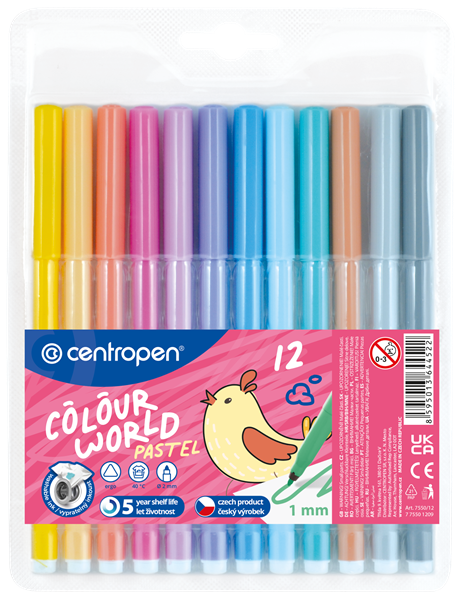 Centropen Popisovač COLOUR WORLD 7550 trojboký - sada 12 pastelových barev