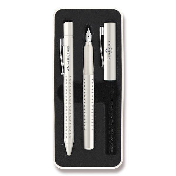 Dárková psací sada plnicí + kuličkové pero Faber-Castell Grip 2010 - perleťově bílá