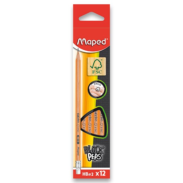 Levně Grafitová tužka MAPED Black´Peps HB s pryží - balení 12 ks