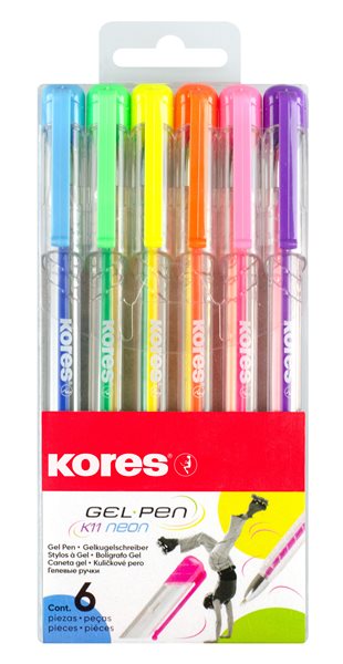 Levně Kores Kuličkové gelové pero K11 Pen Neon 1 mm - sada 6 barev, Sleva 36%