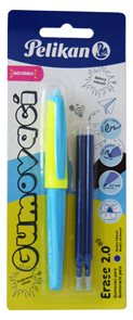 Pelikan Gumovací pero ergonomické, 0,7 mm, neonově modré, 1 ks + 2 náplně