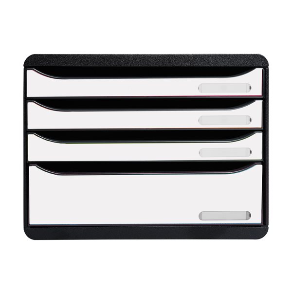 Zásuvkový box plastový, A4 maxi, 4 přihrádky, černo-bílý