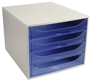 Zásuvkový box plastový, 4 přihrádky - šedá/sv.modrá