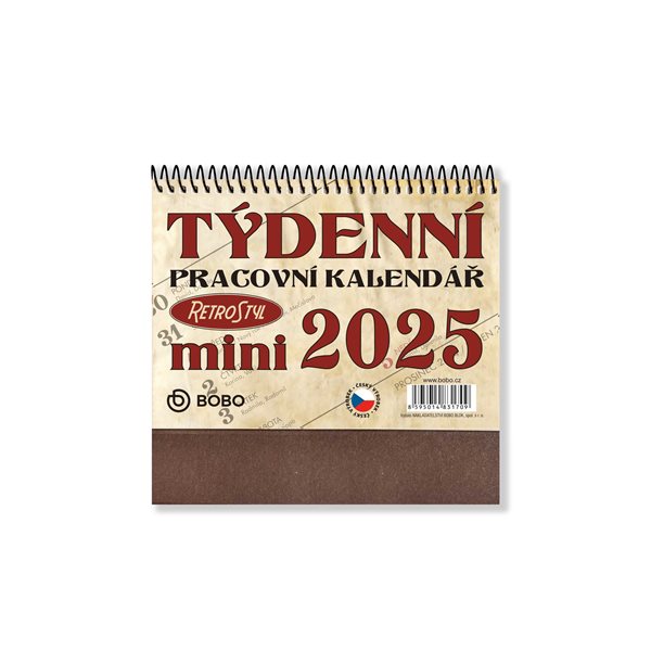 BOBO Kalendář stolní 2025 pracovní RETRO MINI, týdenní, řádkový