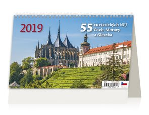 Kalendář stolní 2019 - 55 turistických nej Čech, Moravy a Slezka