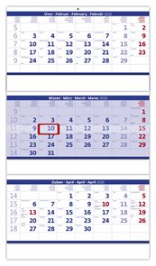 Kalendář nástěnný 2020 - Tříměsíční  skládaný modrý