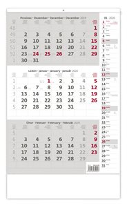Kalendář nástěnný 2020 - Tříměsíční šedý s poznámkami