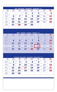 Kalendář nástěnný 2021 - Tříměsíční modrý