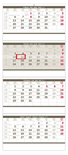 Kalendář nástěnný 2024 - Čtyřměsíční skládaný šedý