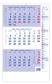 Kalend&#225;ř n&#225;stěnn&#253; 2025 - Tř&#237;měs&#237;čn&#237; modr&#253; s pozn&#225;mkami