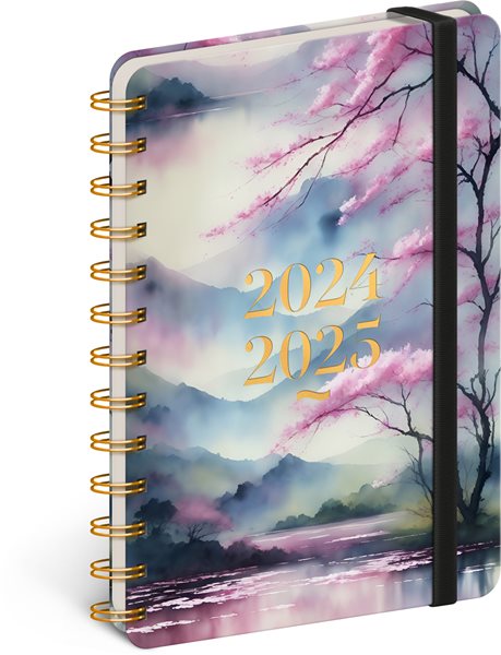 Spirálový 18měsíční diář Petito – Sakura 2024/2025, 13 × 18 cm