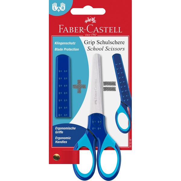 Levně Školní nůžky Faber-Castell Grip na blistru - modrá
