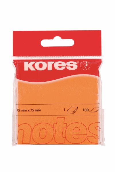Levně Kores Samolepicí bloček 75 × 75 mm, 100 lístků, neon - oranžový