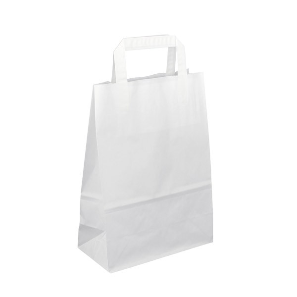 Levně Papírová taška s plochým uchem 32 × 20 × 28 cm, 80 g - bílá