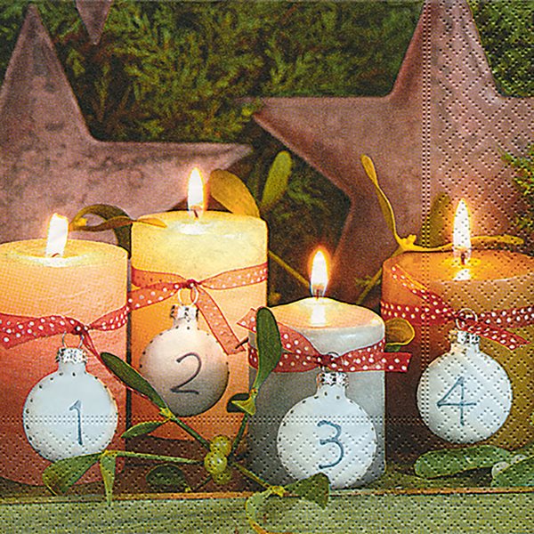 Levně Vánoční ubrousky 33 × 33 cm, 20 ks - Adventní svíčky