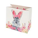 Velikonoční dárková taška 16,5 × 16,5 × 9 cm - Zajíc s květy