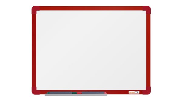 boardOK Bílá magnetická tabule s keramickým povrchem 60 × 45 cm, červený rám