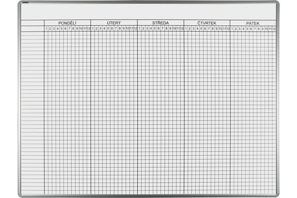 Rozvrhová tabule ekoTAB 100 × 140 cm, s týdenním rozvrhem hodin pro 40 tříd