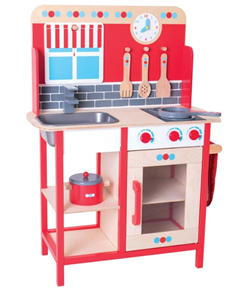 Dětská kuchyňka, dřevěná červená