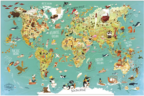 Nástěnná magnetická mapa světa 78 dílků anglické texty, Vilac
