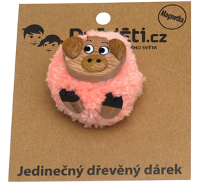 Dřevěn&#225; magnetka velk&#225; - pompon Prase