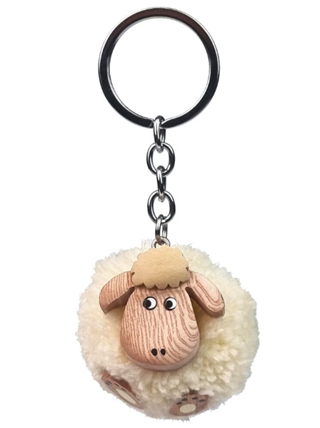 Dřevěná klíčenka - pompon Ovce