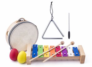 Muzikální set (xylofon, tamburína / bubínek, triangl, 2 maracas vajíčka)