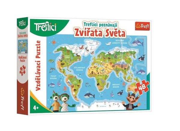 Levně Puzzle Treflíci poznávají Zvířata světa 48 dílků, 60 x 40 cm