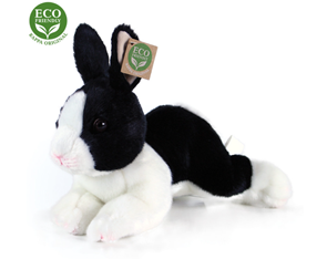 Plyšový králík bílo-černý ležící, 23 cm