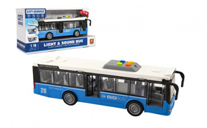 Autobus plast 28 cm modrý na setrvačník na bat. se světlem se zvukem 